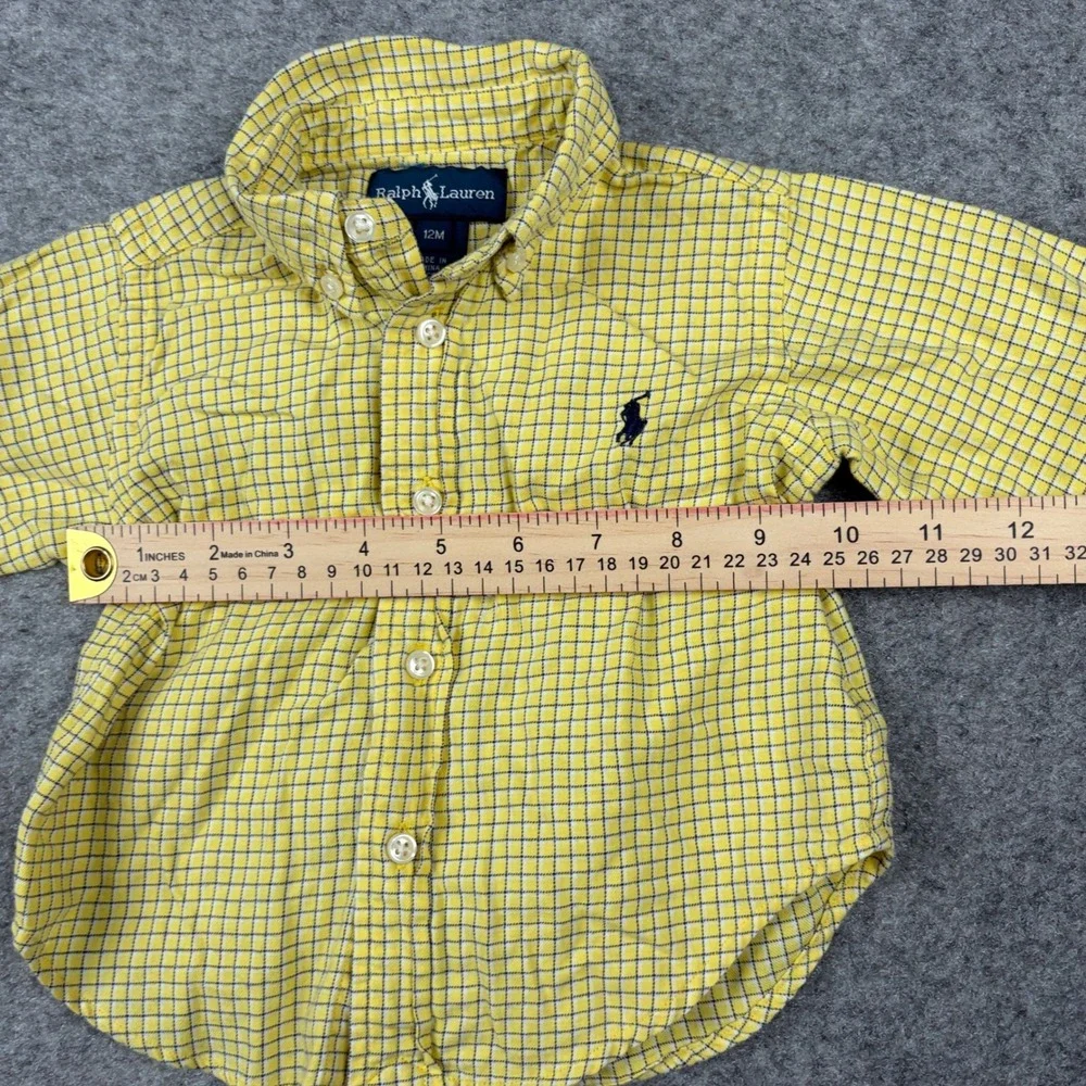 Ralph Lauren Button Down Shirt Boys 12 Months Yellow Plaid Long Sleeve Check